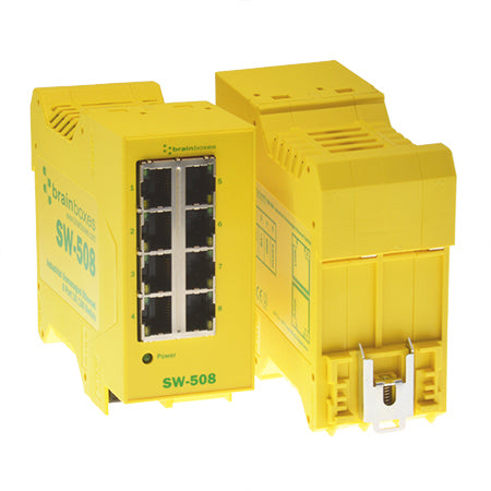 Brainboxes SW-508 network switch Unmanaged Fast Ethernet (10/100) Yellow