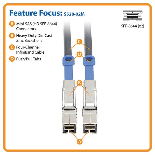 Tripp Lite S528-02M Serial Attached SCSI (SAS) cable 78.7" (2 m) 12 Gbit/s Black, Blue, Metallic