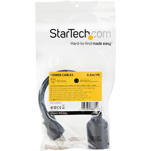 StarTech.com PAC520PLR1 power cable Black 11.8" (0.3 m) NEMA L5-20P NEMA L5-20R
