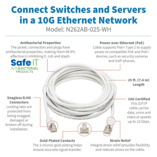 Tripp Lite N262AB-025-WH networking cable White 300" (7.62 m) Cat6a S/FTP (S-STP)