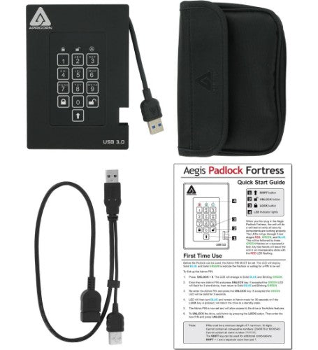 Apricorn Aegis Padlock Fortress external hard drive 2 TB 5400 RPM USB Type-A 3.2 Gen 1 (3.1 Gen 1) Black
