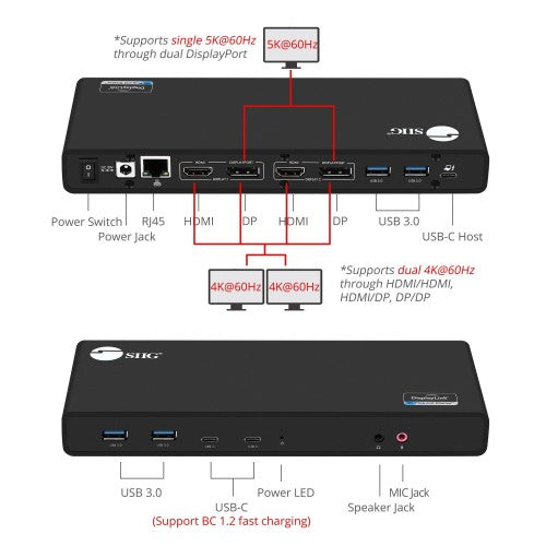 Siig JU-DK0811-S1 laptop dock/port replicator Wired USB 3.2 Gen 1 (3.1 Gen 1) Type-C Black