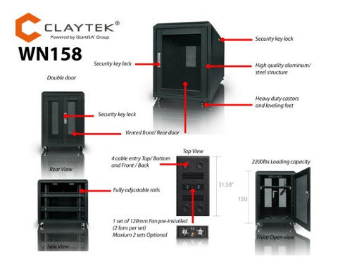 iStarUSA WN158 rack cabinet 15U Freestanding rack Black