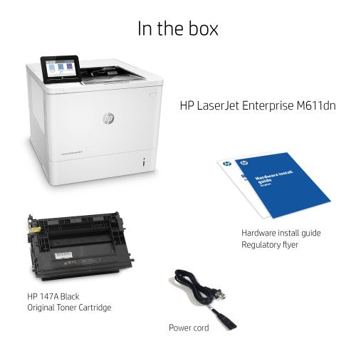 HP LaserJet Enterprise M611dn Black and white Printer, Ethernet Only; Duplex
