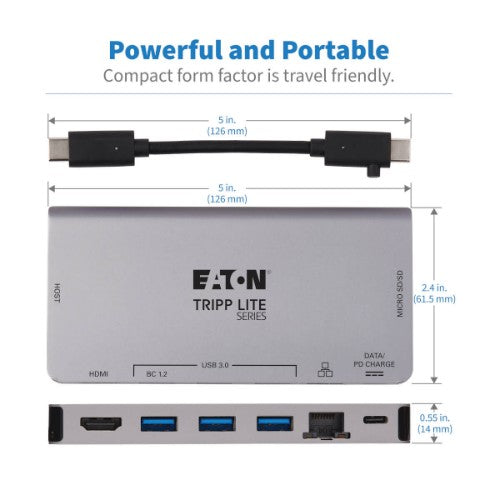 Tripp Lite U442-DOCK5D-GY laptop dock/port replicator Wired USB 3.2 Gen 1 (3.1 Gen 1) Type-C Gray