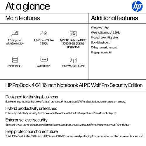 HP ProBook 4 G1i 16 inch Notebook AI PC Wolf Pro Security Edition Silver