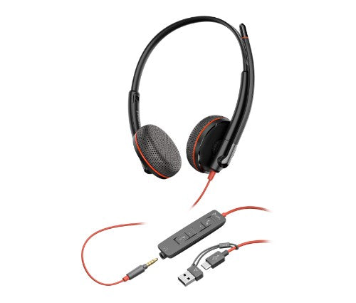 HP Poly Blackwire 3225 Stereo Headset +USB-C/A Adapter TAA