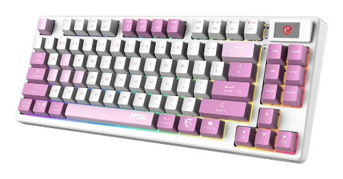 MSI FORGE GK600 TKL WIRELESS VIOLET keyboard Gaming USB + Bluetooth QWERTY Spanish Pink, Violet, White