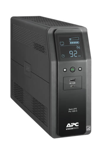 APC Back-UPS Pro, 1000VA/600W, Tower, 120V, 10x NEMA 5-15R outlets, Sine Wave, AVR, USB Type A + C ports, LCD, User