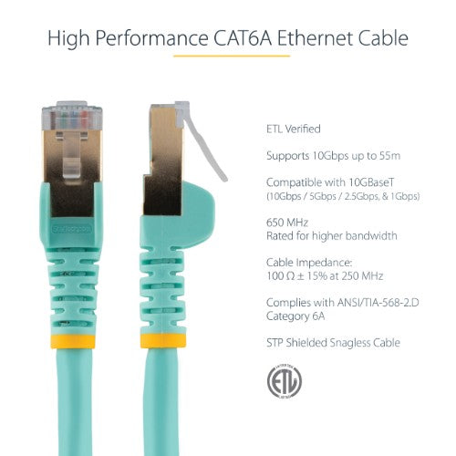 StarTech.com C6ASPAT30AQ networking cable Turquoise 358.3" (9.1 m) Cat6a