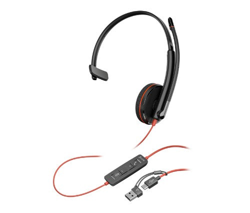 HP Poly Blackwire 3215 Monaural Headset +USB-C/A Adapter TAA