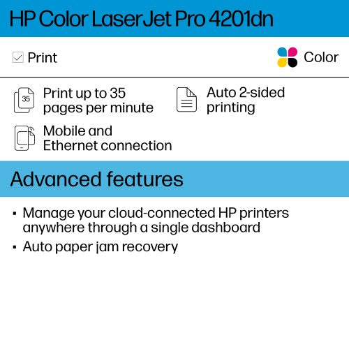 HP Color LaserJet Pro LaserJet Pro 4201dn Wireless Color Printer, Duplex