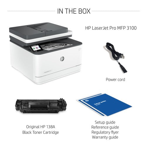 HP LaserJet Pro 3101fdw Wireless Multifunction Black and white Printer, Copier, Scanner; Duplex