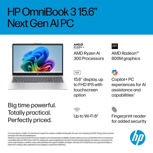 HP OmniBook 3 NGAI OmniBook 3 Next Gen AI 15-fn0661nr Copilot+ PC AMD Ryzen™ AI 5 340 Laptop 15.6" Full HD 16 GB DDR5-SDRAM 1 TB SSD Wi-Fi 6 (802.11ax) Windows 11 Home Silver