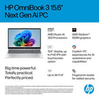 HP OmniBook 3 NGAI OmniBook 3 Next Gen AI 15-fn0661nr Copilot+ PC AMD Ryzen™ AI 5 340 Laptop 15.6" Full HD 16 GB DDR5-SDRAM 1 TB SSD Wi-Fi 6 (802.11ax) Windows 11 Home Silver