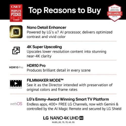 LG NANO 4K UHD AI 75NU850BPUA TV 75" 4K Ultra HD Smart TV Wi-Fi Black