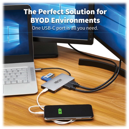 Tripp Lite USB-C Dock, Dual Display - 4K 60 Hz HDMI, USB 3.2 Gen 1, USB-A Hub, Memory Card, 100W PD Charging, Gray