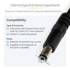 StarTech.com USB2TYPEN1M power cable Black 39.4" (1 m) USB A Barrel type N