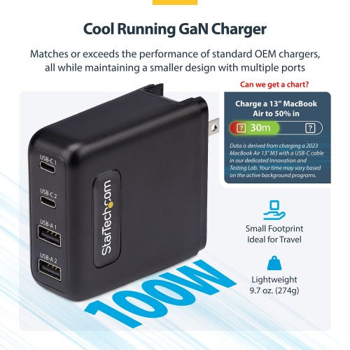StarTech.com 2210GN-WALL-CHARGER mobile device charger Universal Black AC Fast charging Indoor