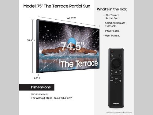 Samsung The Terrace QN75LST7DAFXZA TV 75" 4K Ultra HD Smart TV Wi-Fi Black 2000 cd/m²