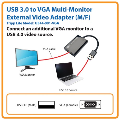 Tripp Lite U344-001-VGA video cable adapter VGA (D-Sub) USB Type-A Black