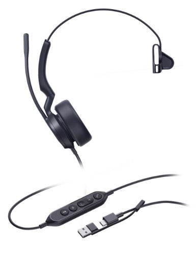 Yealink UH44 Mono USB-C/A Headset Wired Head-band Office/Call center USB Type-C / USB Type-A Black