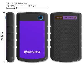Transcend StoreJet 25H3P (USB 3.0), 2TB external hard drive 5400 RPM 2.5" Micro-USB B 3.2 Gen 1 (3.1 Gen 1) Black, Purple
