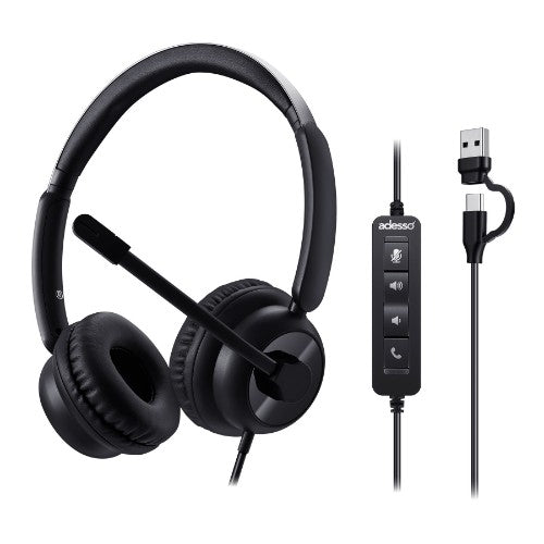 Adesso Xtream P9 Headset Wired Head-band Office/Call center USB Type-C / USB Type-A Black