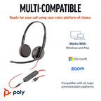Poly Blackwire 3225 Stereo USB-C Headset +3.5mm Plug +USB-C/A Adapter