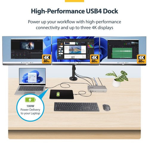StarTech.com 150N-USB4DOCK-TRIPLE laptop dock/port replicator Wired USB4 Gray
