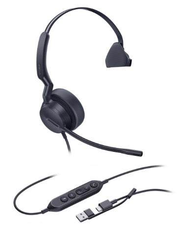 Yealink UH44 Mono USB-C/A Headset Wired Head-band Office/Call center USB Type-C / USB Type-A Black