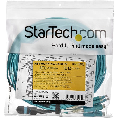 StarTech.com MPO8LCPL10M InfiniBand/fibre optic cable 393.7" (10 m) MPO/MTP 8x LC Aqua color