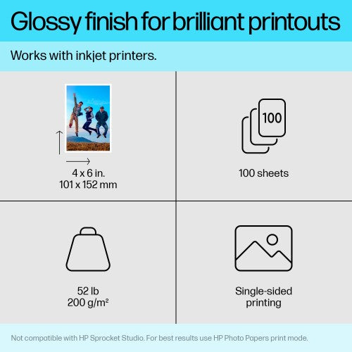 HP Everyday Photo Paper Glossy 52 lb 4 x 6 in. (101 x 152 mm) 100 sheets