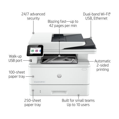 HP LaserJet Pro 4101fdw Wireless Multifunction Black and white Printer, Copier, Scanner; Duplex