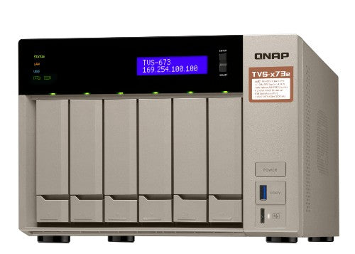 QNAP TVS-673e NAS Tower AMD Embedded R-Series SoC RX-421BD 4 GB DDR4 0 TB QNAP Turbo System Gold