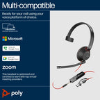 Poly Blackwire 5210 Monaural USB-C Headset +3.5mm Plug +USB-C/A Adapter