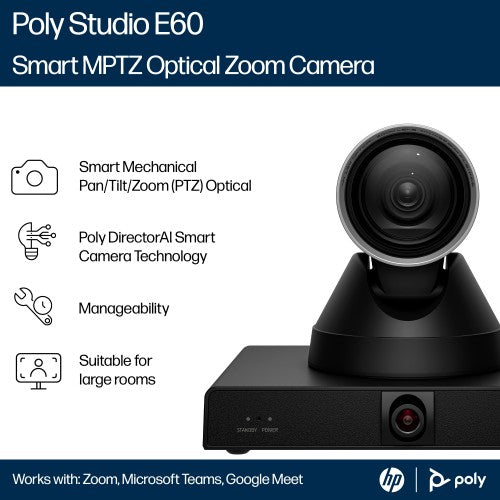 HP Poly Studio E60 Smart Camera 4K MPTZ with 12x Optical Zoom TAA