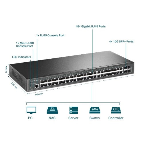 TP-Link JetStream TL-SG3452X network switch Managed L2+ Gigabit Ethernet (10/100/1000) 1U Black