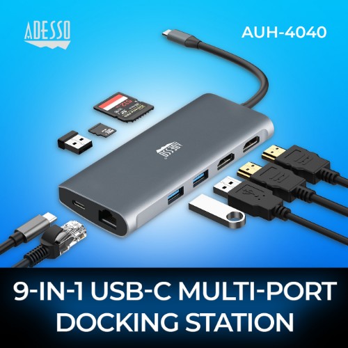 Adesso AUH-4040 laptop dock/port replicator Wired USB 3.2 Gen 1 (3.1 Gen 1) Type-C Gray