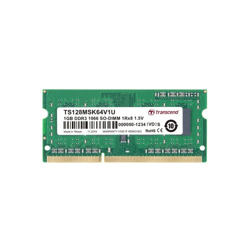 Transcend 1GB, DDR3, PC3-8500, 204pin DIMM, CL7, 128Mx8 memory module 1 x 8 GB 204-pin SO-DIMM