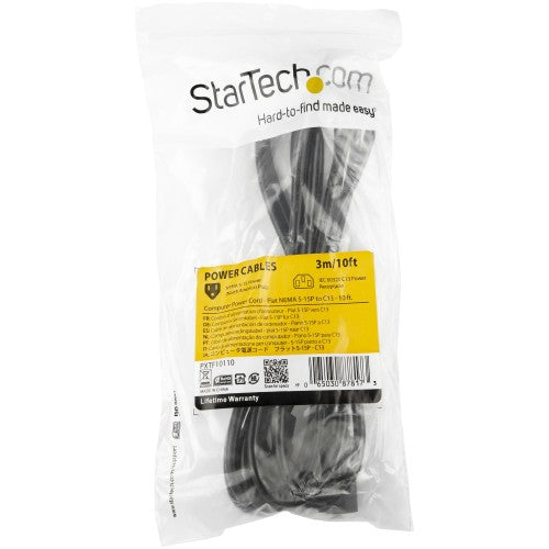 StarTech.com PXTF10110 power cable Black 118.1" (3 m) NEMA 5-15P C13 coupler