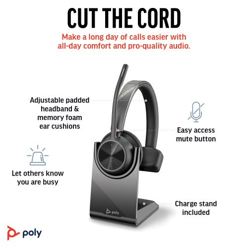 Poly Voyager 4310 UC Monaural Headset +BT700 USB-A Adapter +Charging Stand