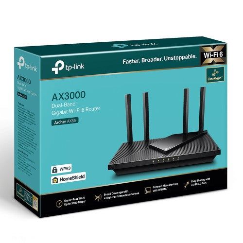 TP-Link Archer AX55 wireless router Gigabit Ethernet Dual-band (2.4 GHz / 5 GHz) Black