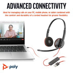 Poly Blackwire 3220 Stereo USB-C Black Headset +USB-C/A Adapter (Bulk)