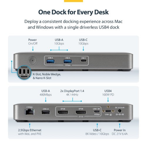 StarTech.com 208N-USB4-DOCK laptop dock/port replicator Wired Gray