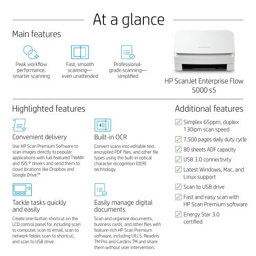 HP ScanJet Enterprise Flow 5000 s5 Sheet-fed scanner 600 x 600 DPI A4 White