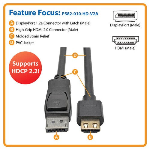 Tripp Lite P582-010-HD-V2A video cable adapter 118.1" (3 m) DISPLAYPORT HDMI Black
