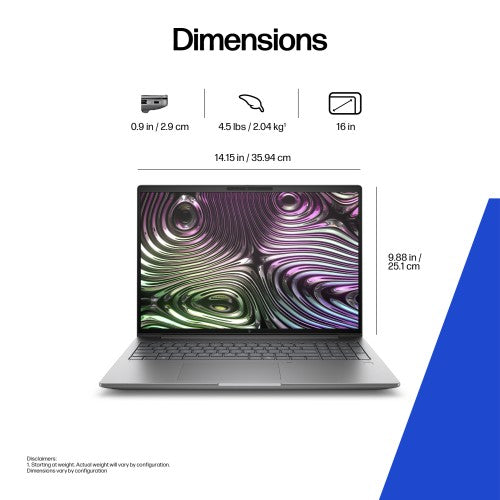 HP Zbook X G1i 16 inch Mobile Workstation PC Wolf Pro Security Edition Intel Core Ultra 9 285H 16" WUXGA 32 GB DDR5-SDRAM 1 TB SSD NVIDIA RTX PRO 2000 Blackwell Wi-Fi 7 (802.11be) Windows 11 Pro Silver