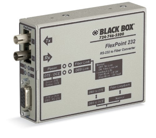 Black Box Flexpoint Async RS232 network media converter 0.1152 Mbit/s 1310 nm Gray
