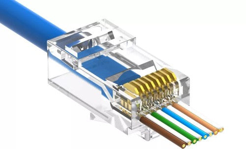 Axiom RJ45 CAT6A Shielded Feed-Thru Plug, Solid/Stranded Wire, 50 Micron, 100-pk Transparent